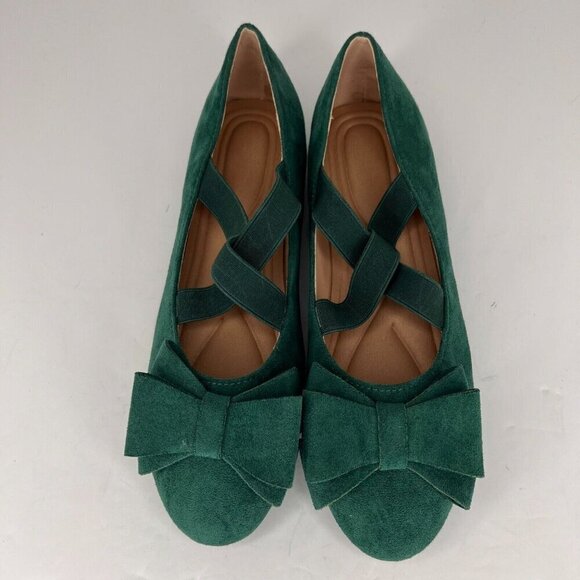 Womens Green Elastic Crisscross Bowknot Slip-On SuedeLook Size 8 Ballet Flats - Picture 4 of 9